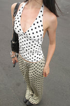 Chic Polka Dot Backless Halter Bodycon Layering Halter Top image 4