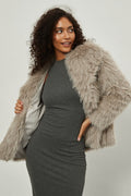 Faux Fur Notch Lapel Winter Coat image 4