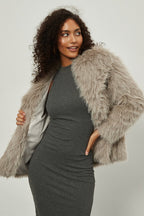 Faux Fur Notch Lapel Winter Coat image 4