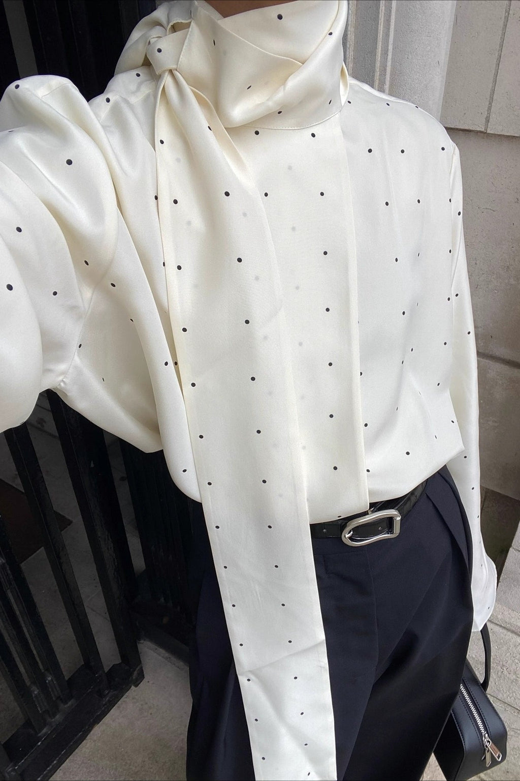 Ribbon Polka Dot Loose Commuter Blouse image 3