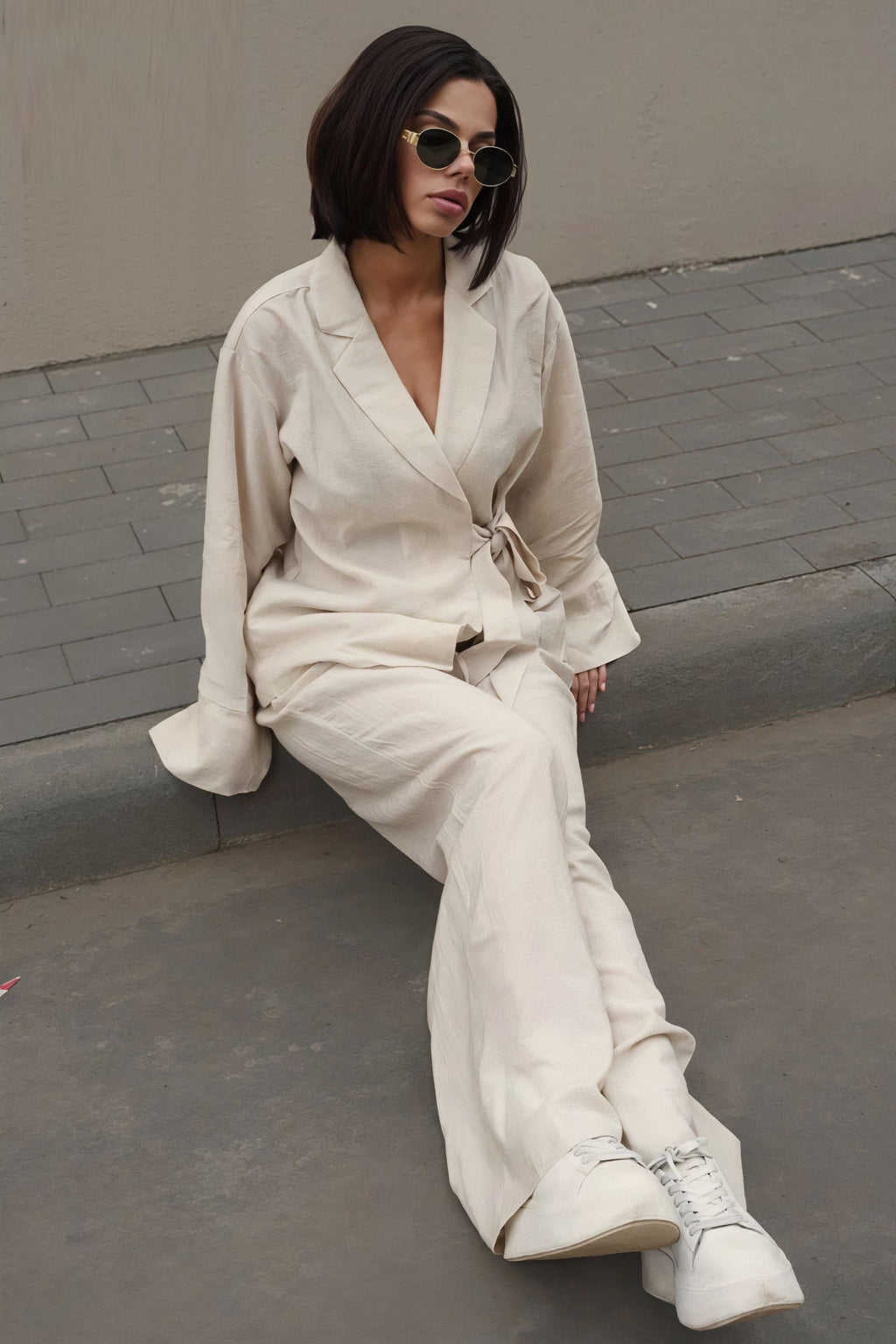 Tie Front Cardigan Loose Pants Two Piece Set image 6
