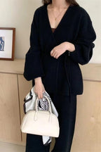 Loose Belted Knit Cardigan Wide-Leg Pants Two Piece Set image 7