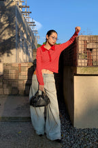 Distressed Ruched Wide Leg Designer Pocket Jeans image 5