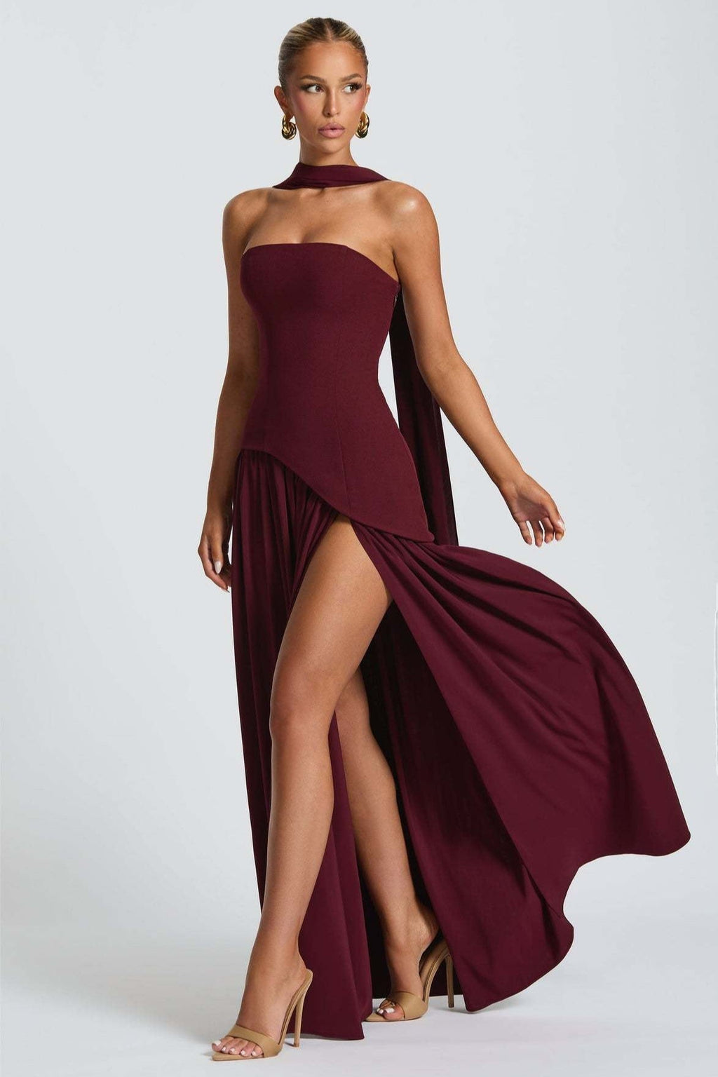 Solid Bustier High Slit Formal Dress image 20