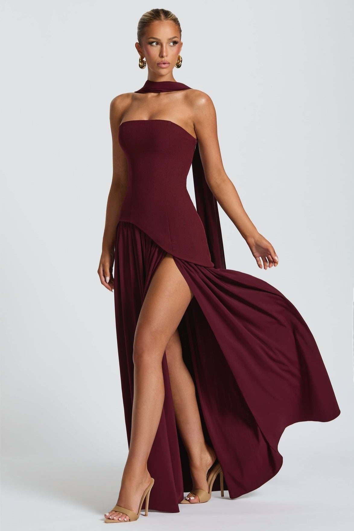 Solid Bustier High Slit Formal Dress image 20