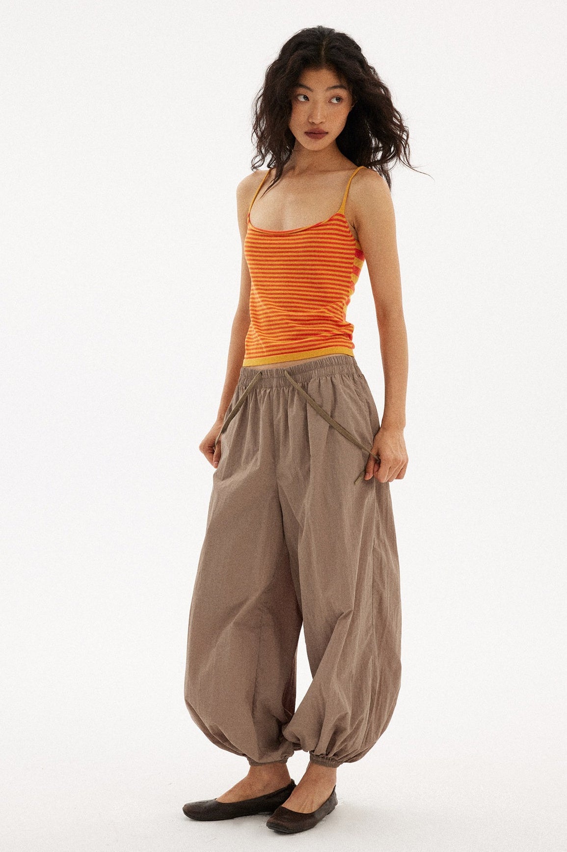 Casual Striped Orange Stretch Slim Cami Top image 6