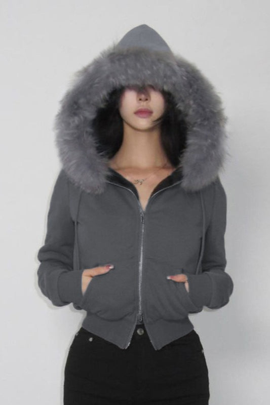 Fur Trim Hooded Zip Waist Jacket image 4