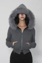 Fur Trim Hooded Zip Waist Jacket image 4