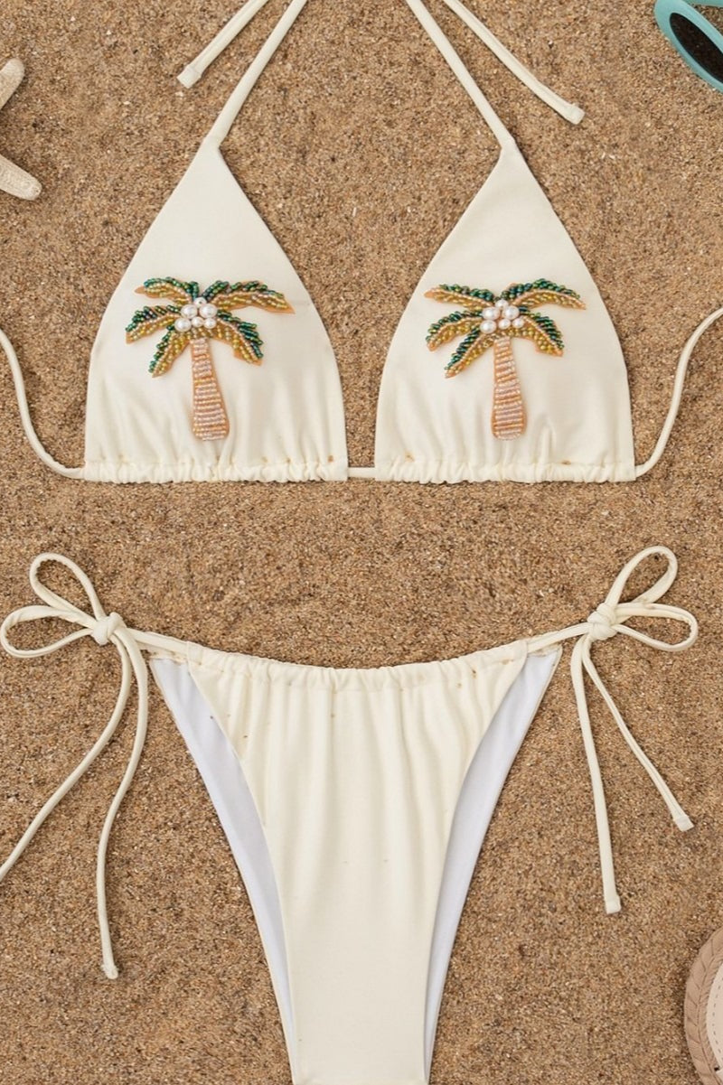 Beaded Coconut Tree Solid Bikini Set image 3