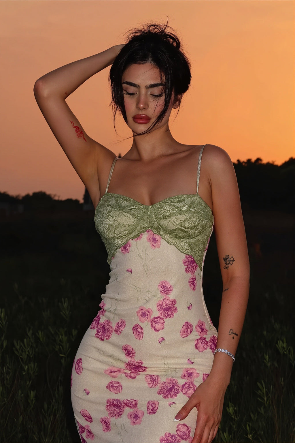Contrast Lace Floral Cami Maxi Dress image 3