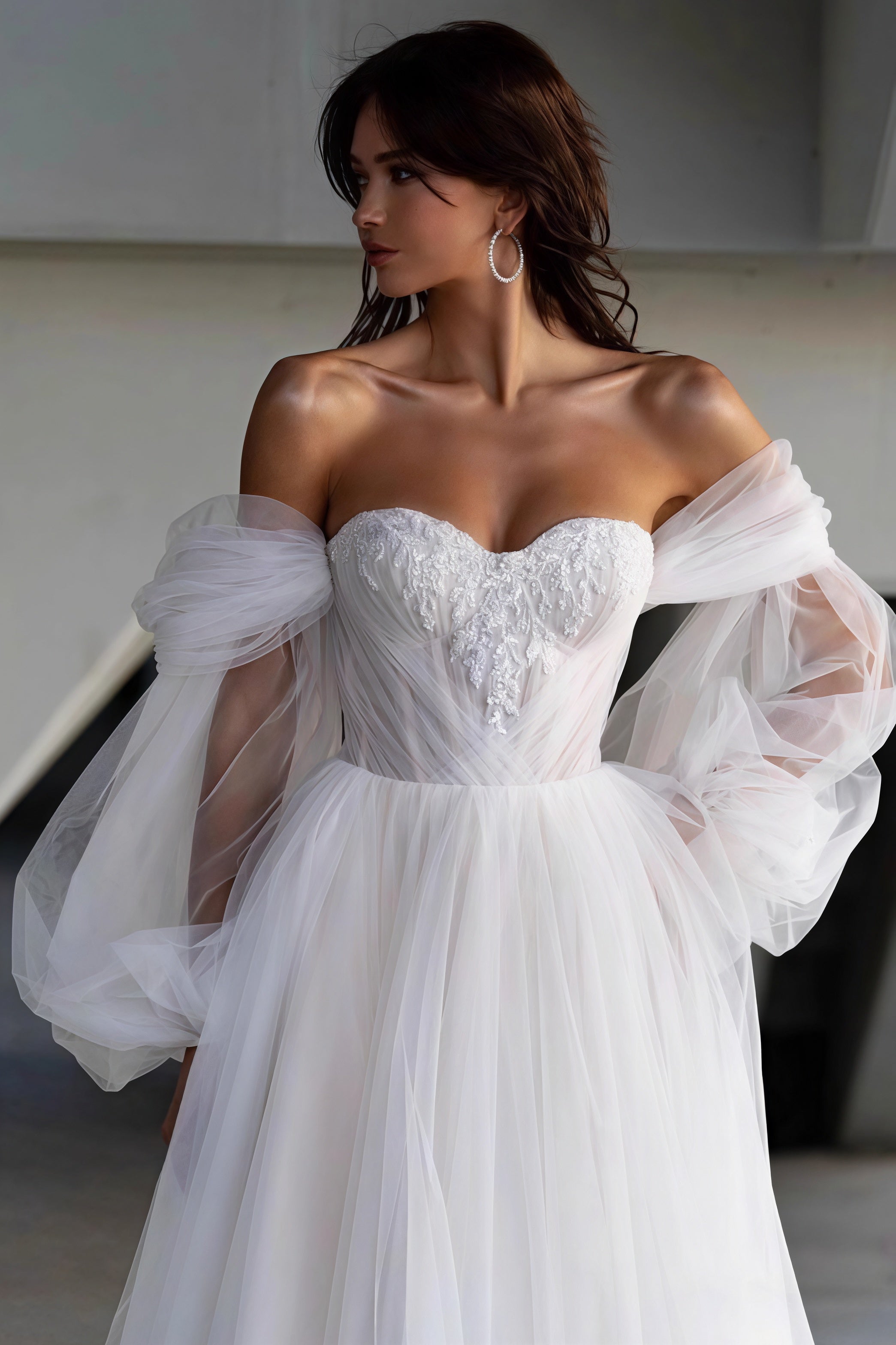 Elegant Forest Long Sleeve Train Wedding Dress image 2