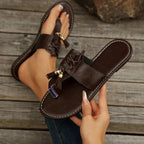 Elodie Toe-Loop Sandals detail view styled for Avrienne