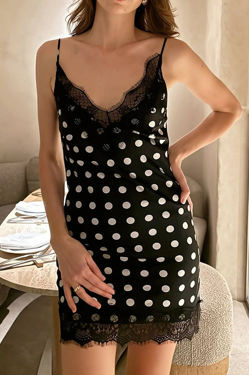 Chic Polka Dot Lace Trim Cami Bodycon Mini Dress image 1