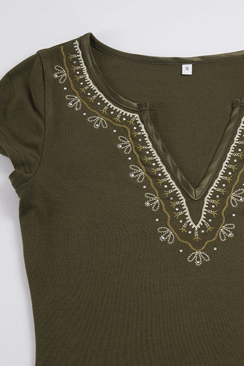 Retro V Neck Embroidered Knit Blouse image 6