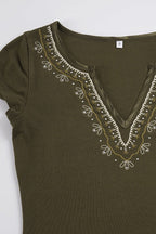 Retro V Neck Embroidered Knit Blouse image 6