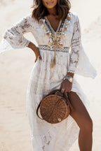 Lace V Neck Hollow Boho Dress image 4