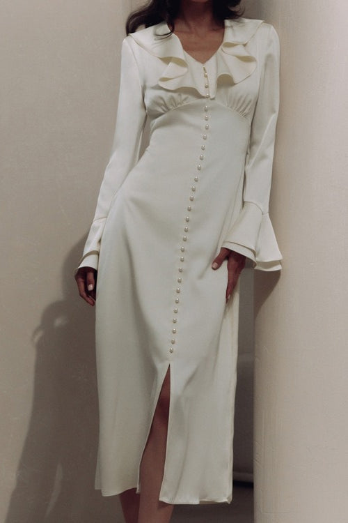 Vintage Ruffled V-Neck Flared Sleeve Maxi Dress image 1