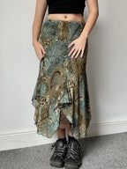 Aesthetic Floral Print Asymmetrical Boho Vacation Lace Skirt image 1