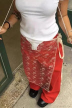 Aesthetic See Through Sequins Flower Lace Long Apron Skirt image 3
