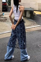 Aesthetic See Through Sequins Flower Lace Long Apron Skirt image 4