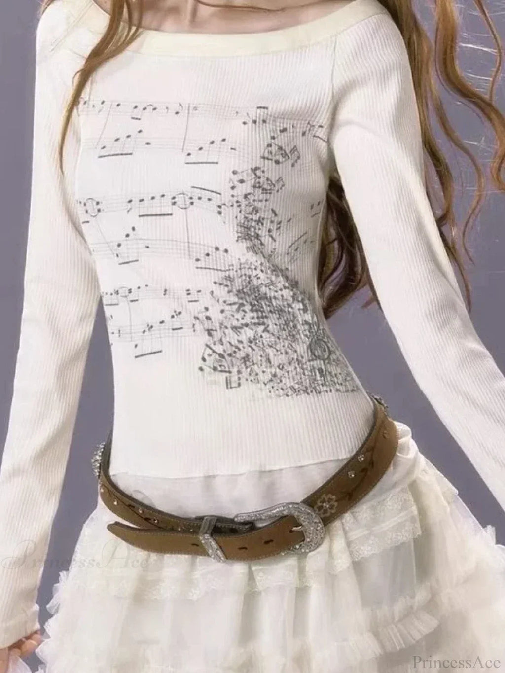 Aesthetic Slim Fit All Match Grunge Lace Patch Knit Top image 4