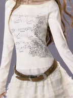 Aesthetic Slim Fit All Match Grunge Lace Patch Knit Top image 4