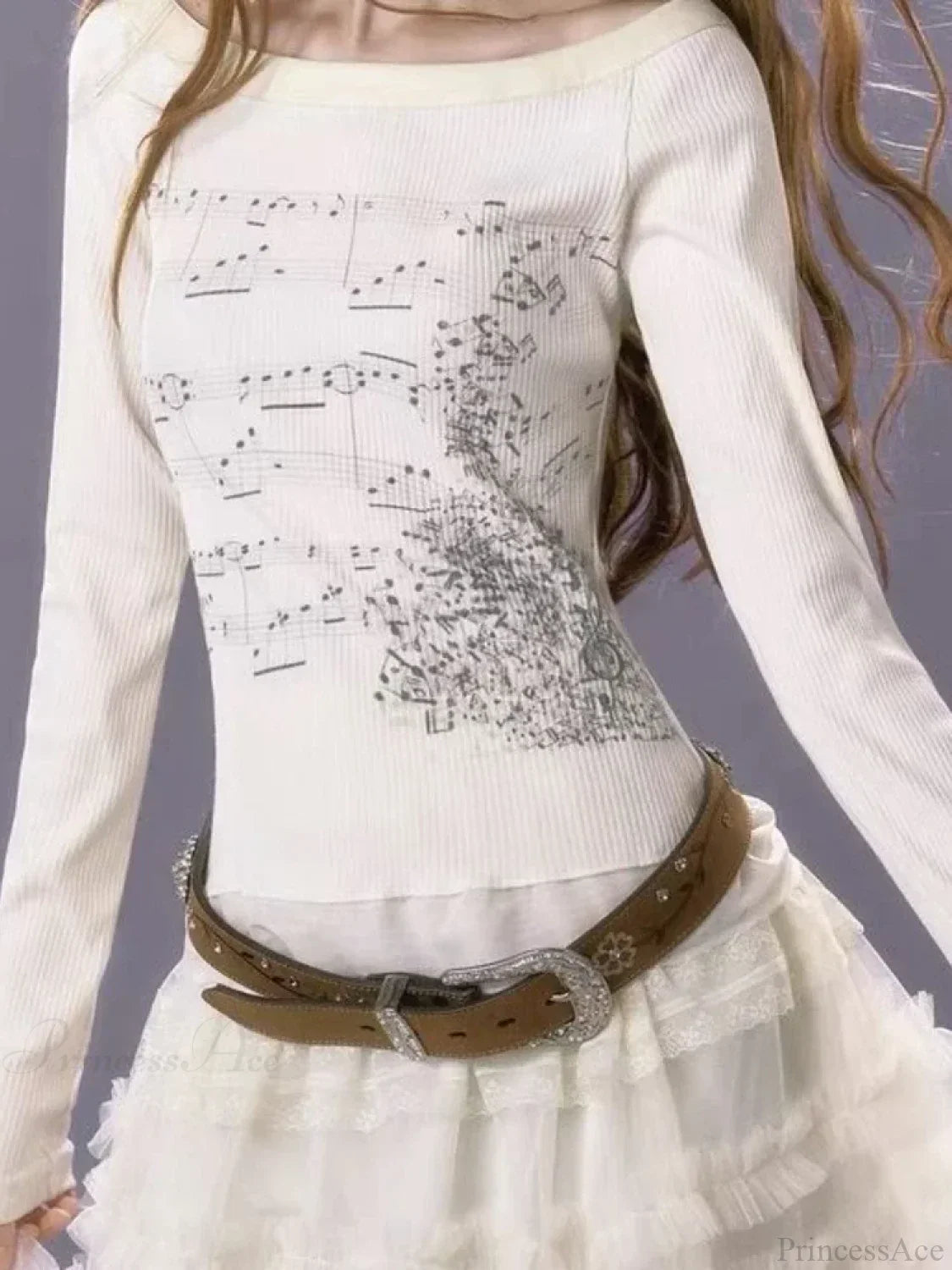 Aesthetic Slim Fit All Match Grunge Lace Patch Knit Top image 4
