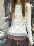 Aesthetic Slim Fit All Match Grunge Lace Patch Knit Top image 3