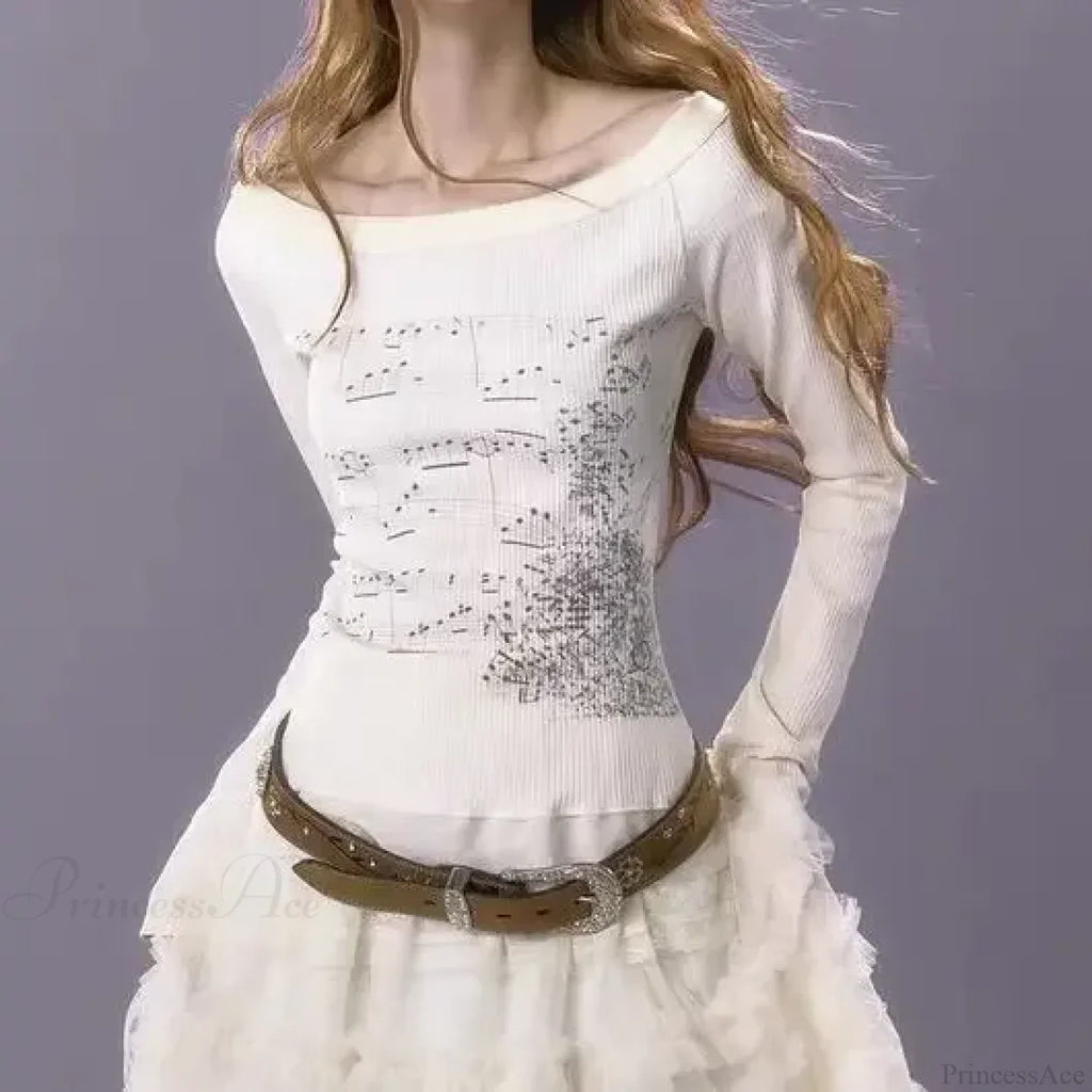 Aesthetic Slim Fit All Match Grunge Lace Patch Knit Top image 6