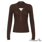 Aesthetic Up Ribbed Lace Arm Patchwork Retro Tops Y2k Skinny Casual Grunge Button Long Fairy Women T-shirt Blouse image 8