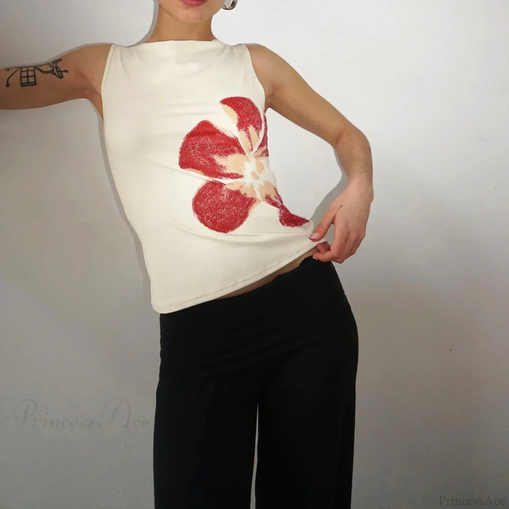 Aesthetic Y2K Floral Print Crewneck Sleeveless Graphic Crop image 4