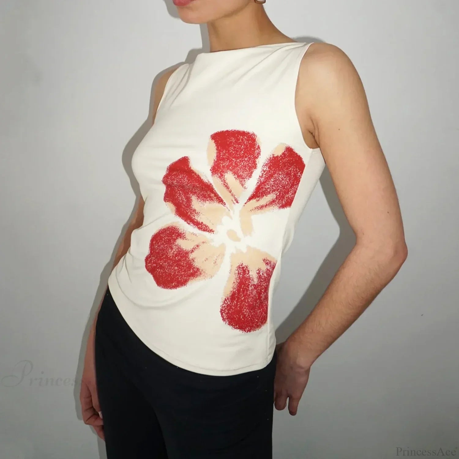 Aesthetic Y2K Floral Print Crewneck Sleeveless Graphic Crop image 3