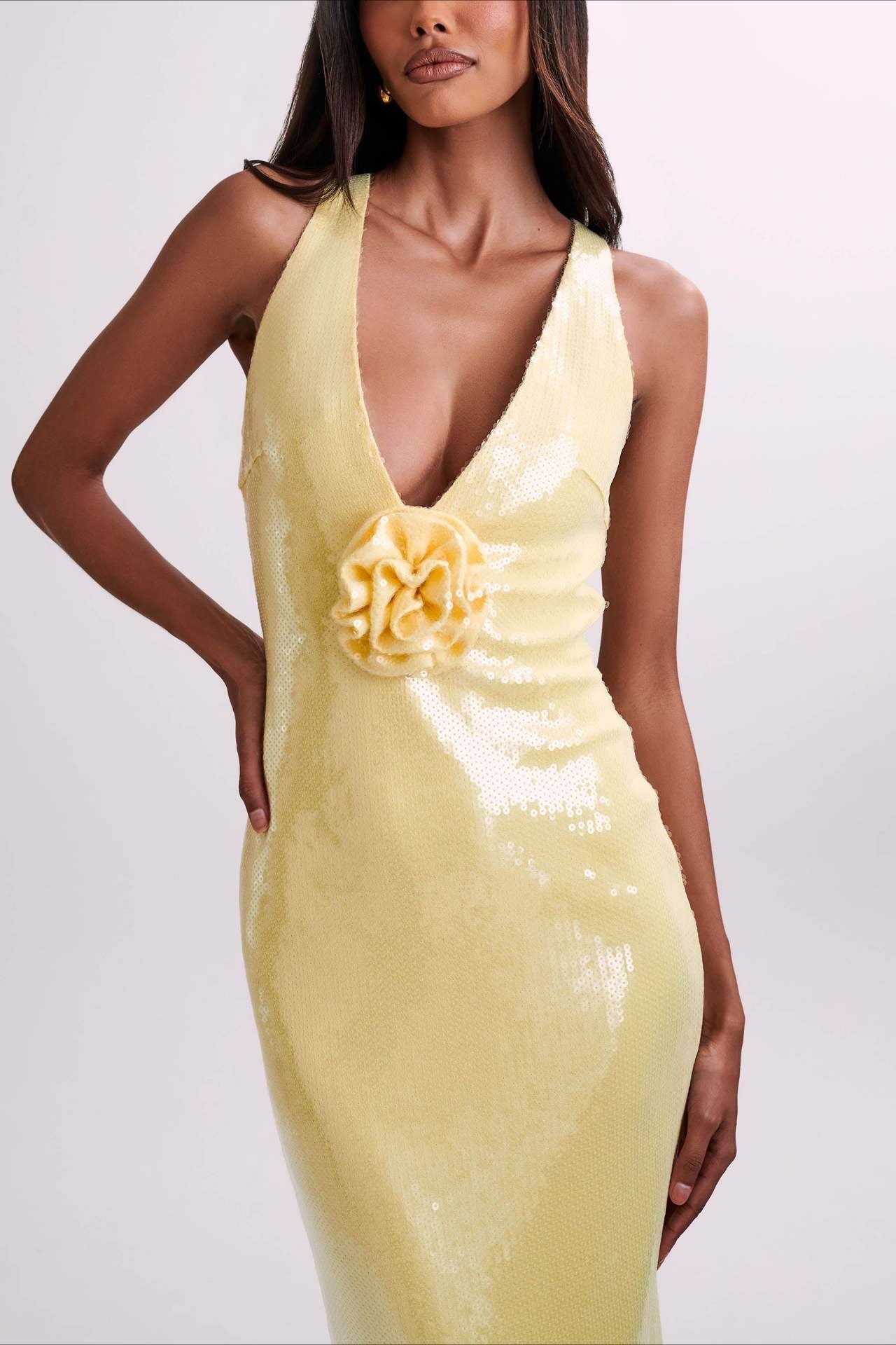 Backless Floral Sequin Maxi Dress image 4