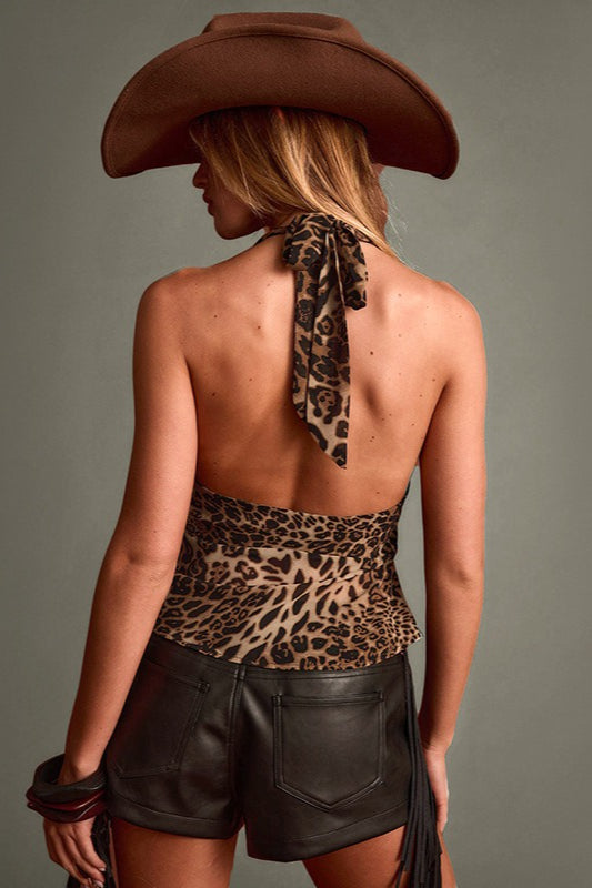 Color Block Halter Leopard Print Crop Top image 4