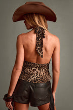 Color Block Halter Leopard Print Crop Top image 4