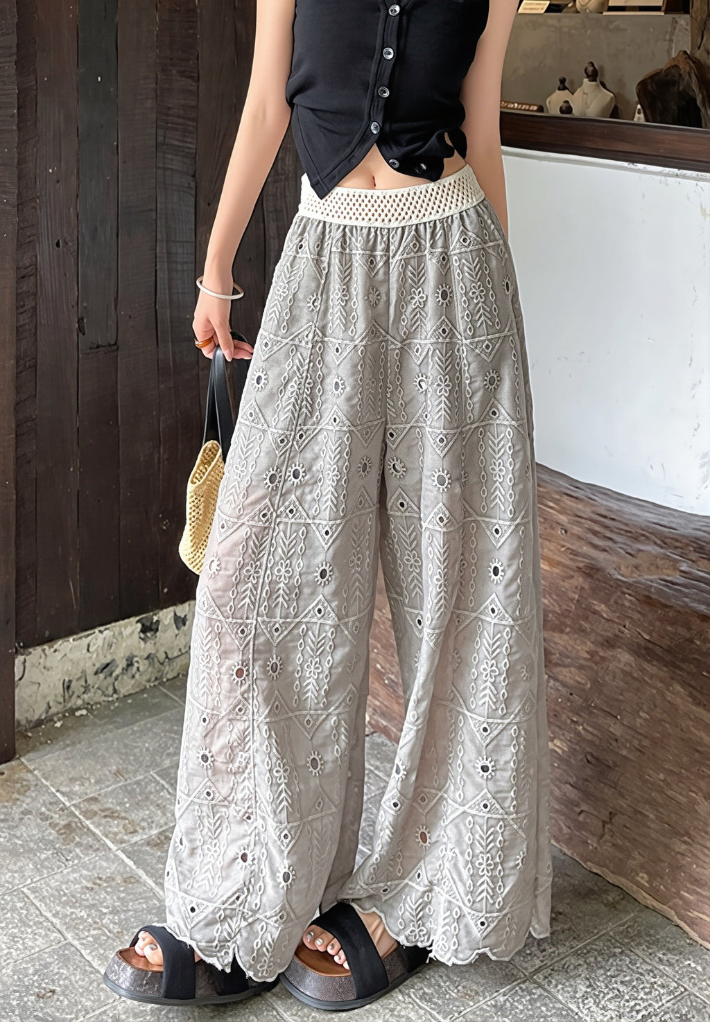 Hollow Out Lace Wide Leg Summer Pants image 10