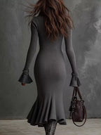 Valeria Ribbed Midi Dress detail view styled for Avrienne