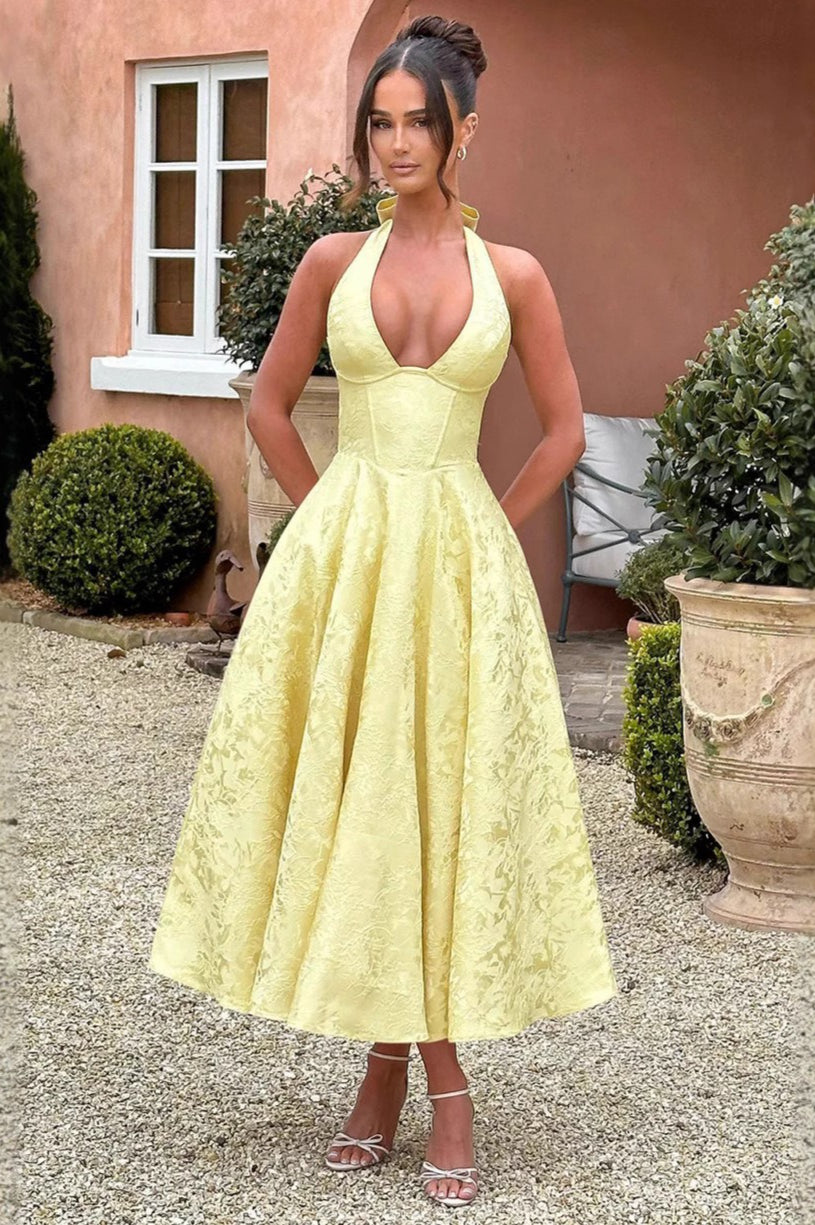 Jacquard Halter V-Neck Party Dress image 8
