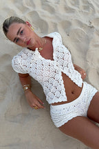 Cutout Comfy Casual Top Shorts Two Piece Set image 1