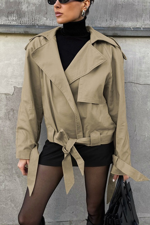 Vintage Barn-Style Khaki Belted Trench Coat image 3