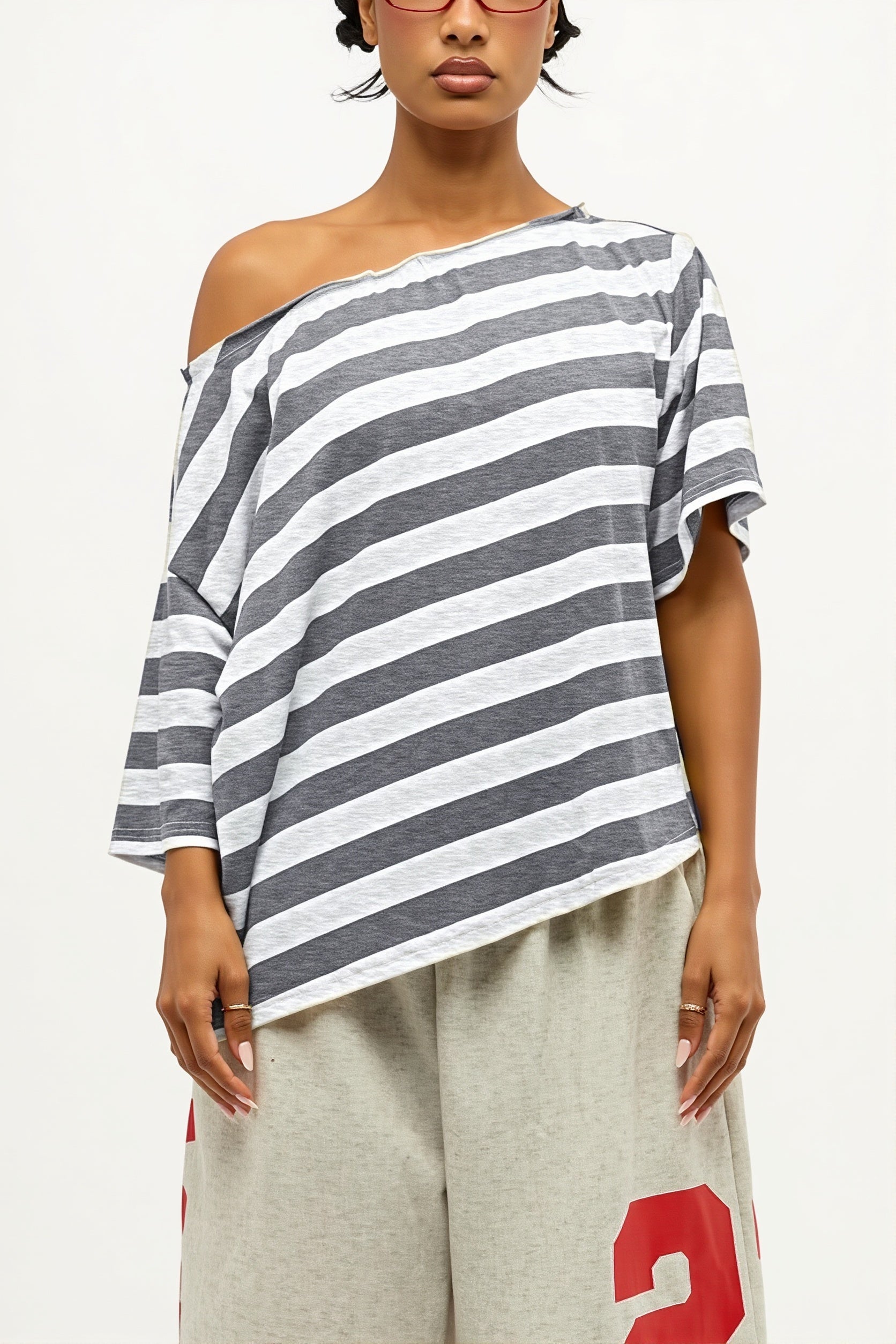 Casual Colorful Striped Loose T-Shirt image 13