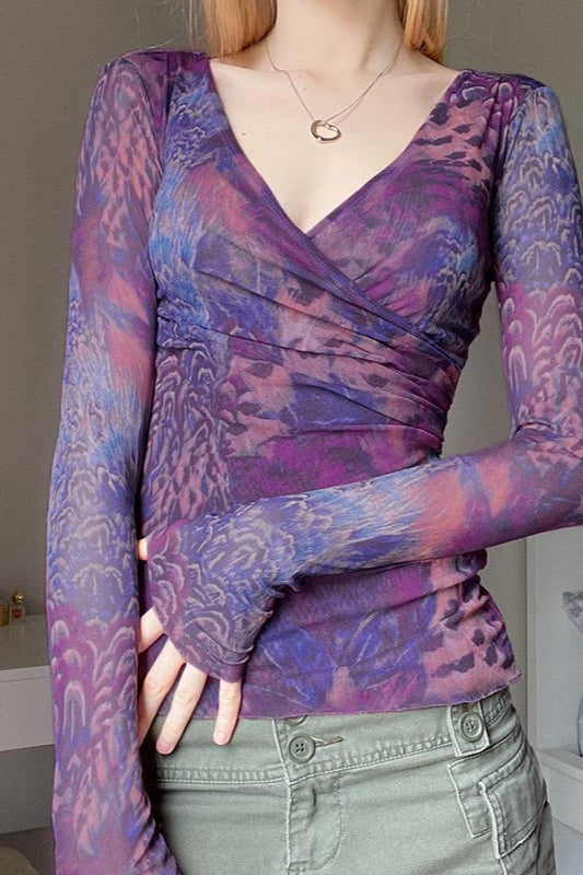 Cross V Neck Printed Blouse image 1