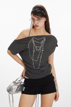 Asym Neck Beaded Cropped T‑shirt image 3