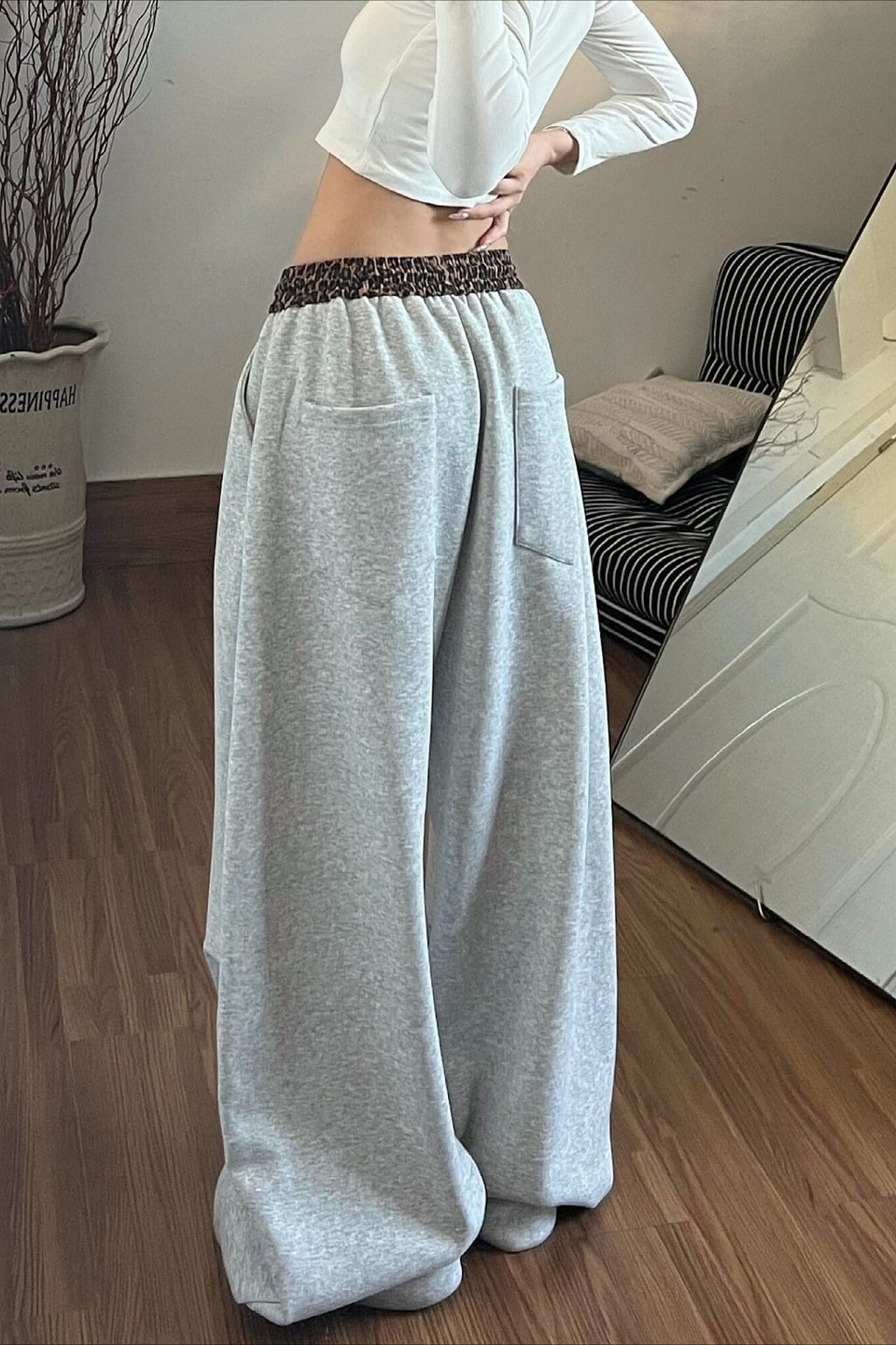 Leopard Print Drawstring Wide Leg Pants image 3