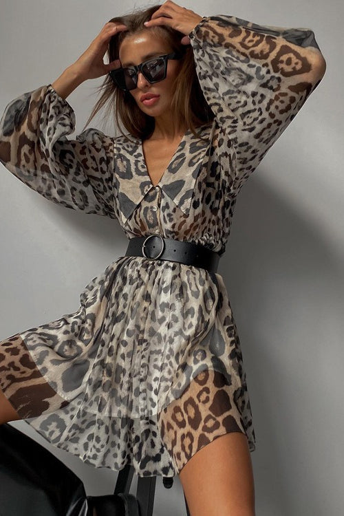 Chiffon Leopard Print Peter Pan Collar Mini Dress image 2