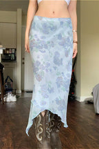 Floral Mesh Asymmetrical Slimming Skirt image 2