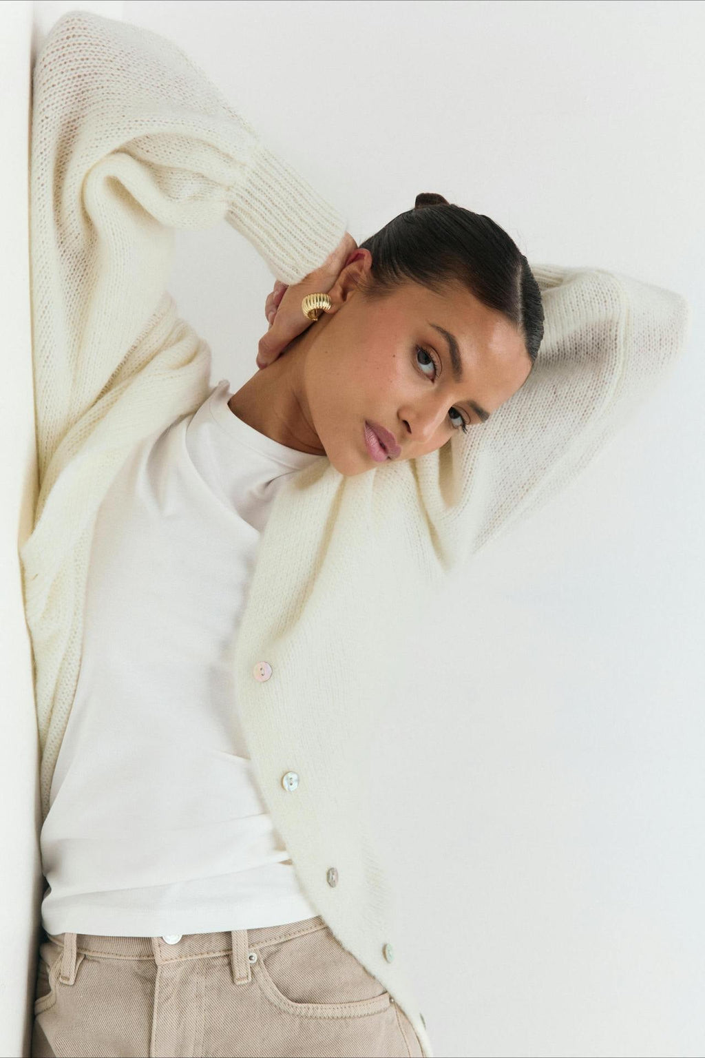 V-Neck Mohair Lace Bell Sleeve Cardigan image 6