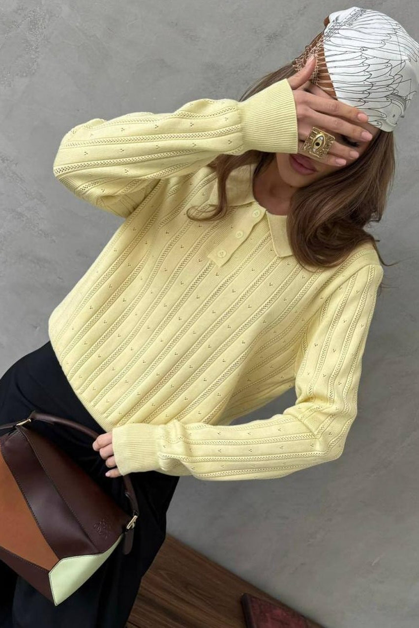 Jacquard Polo Collar Long Sleeve Loose Blouse image 5