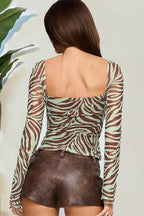 Square Neck Mesh Printed Blouse image 4