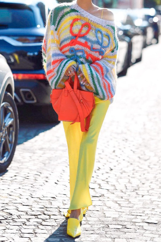Colorful Stripe Knit Loose Pullover Blouse image 5